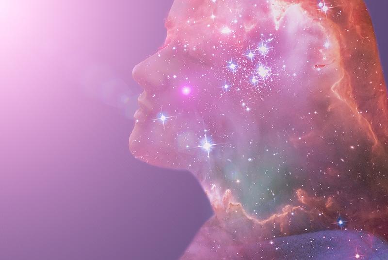 Profile of a woman with the cosmos as a brain,Element of the image provided by NASA
