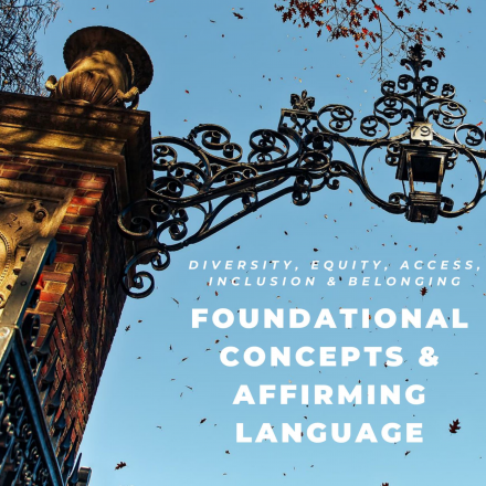 Foundational Concepts and Affirming Language Stone wall and iron lampost on blue background